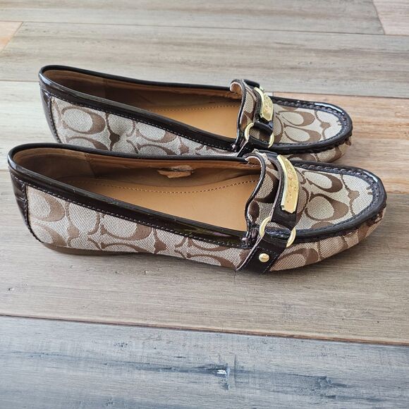 Coach New York Felisha Signature C Loafers Flats US 9B Brown Gold Buckle AS - Picture 9 of 9